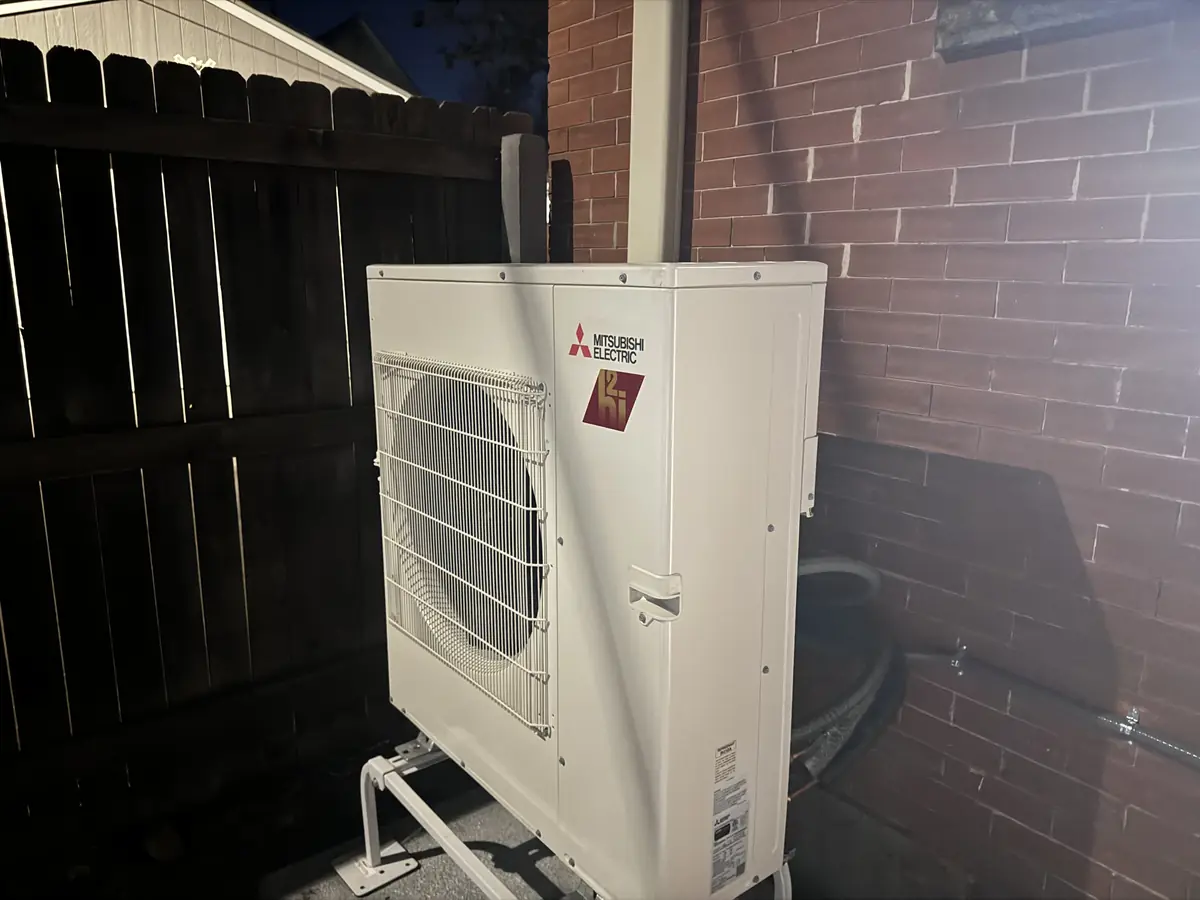 Mitsubishi ductless mini-split outdoor unit installed by Ace Mechanical